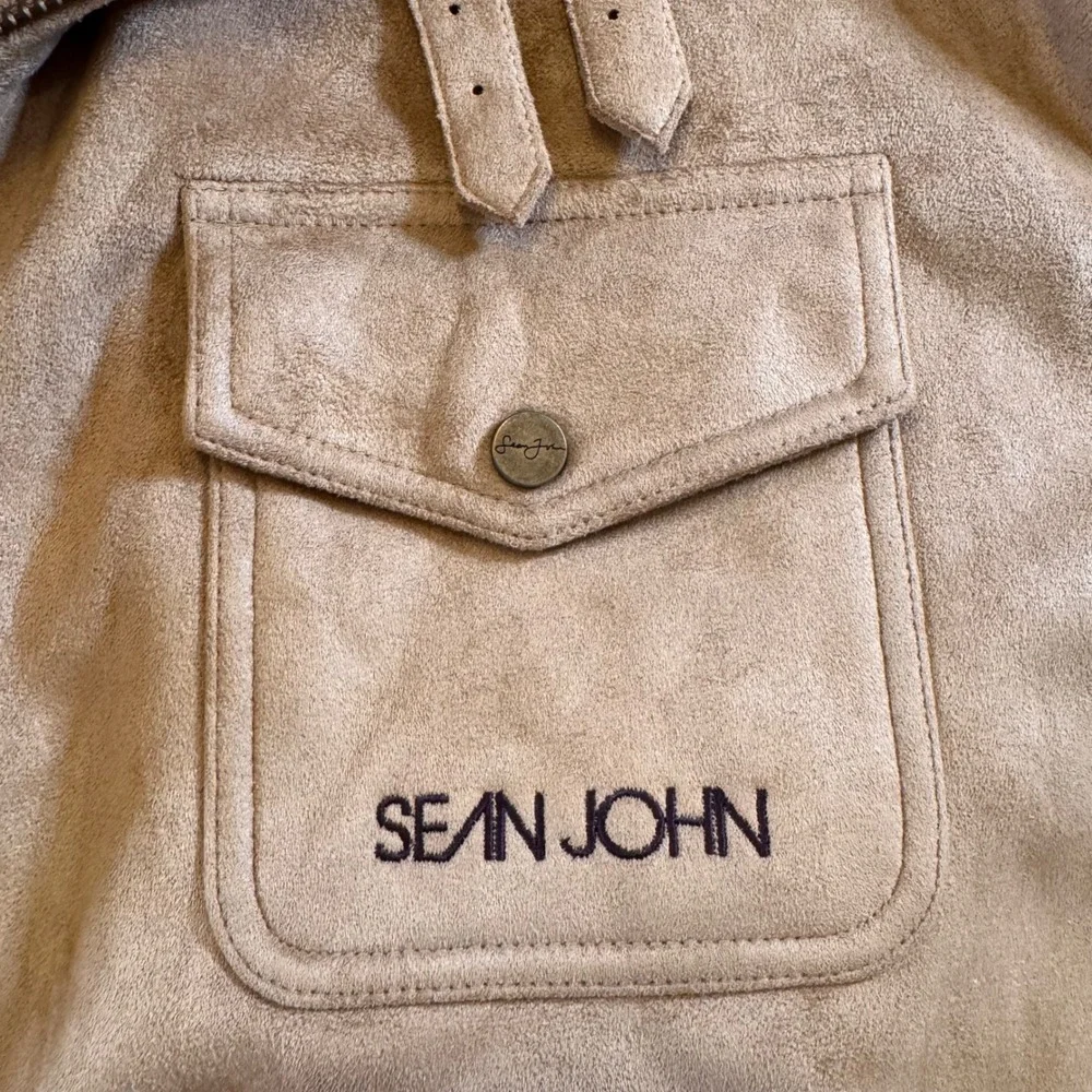 Sean John Tan Faux Suede Utility Bomber Jacket Streetwear Hip Hop Y2K Sz XXL